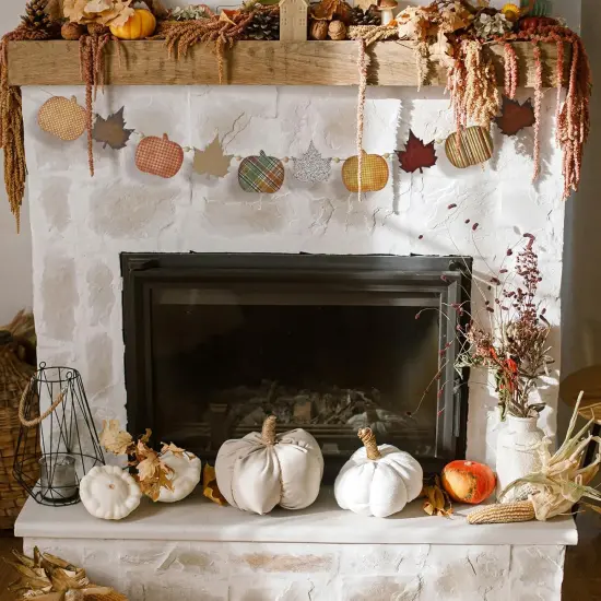 Wooden Pumpkin Garland Maple Leaf Garland - Orange {2}