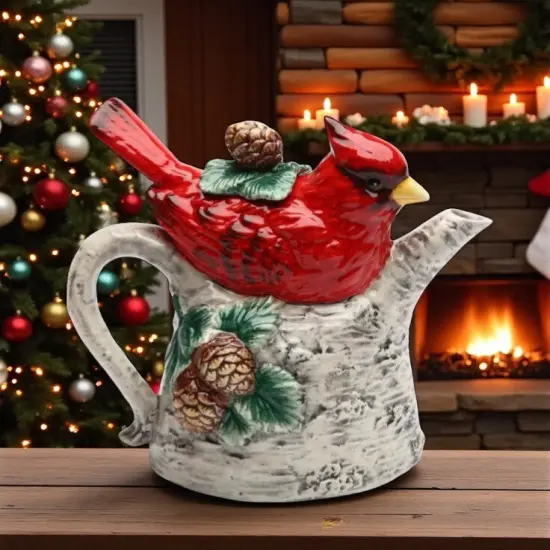 Ceramic Cardinal Bird On Birchtree Teapot, Gift for Her, Gift for Mom, Birdwatcher, Tea Party D&eacute;cor, Caf&eacute; D&eacute;cor, Christmas D&eacute;cor {2}