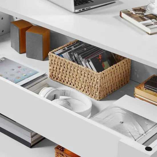 47.5" Modern White Wooden Lift Top Coffee Table with Hidden Storage and Shelf {3}