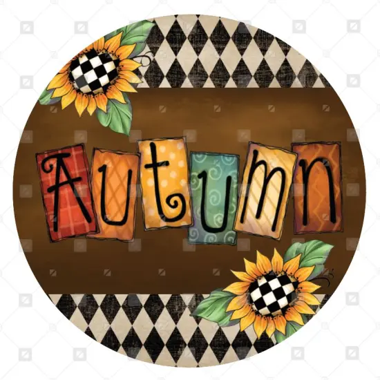 Vintage Harlequin Autumn Sunflower Sign {2}