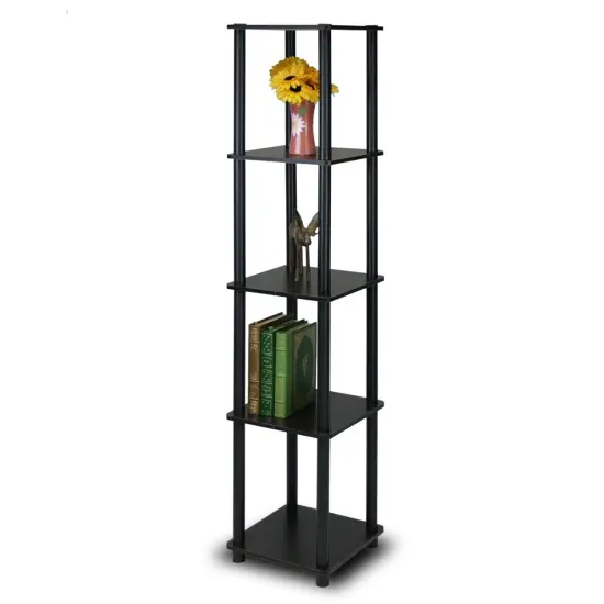 Space-Saving Espresso Black 5-Tier Corner Display Shelf Bookcase for Bathroom and Kitchen Use {1}