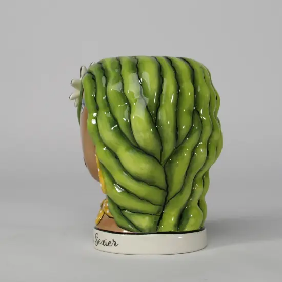 Ceramic African American Lady with Green Hair Makeup Brush or Pen Holder, Home D&eacute;cor, Gift for Her, Mom, Friend, or Coworker, Vanity D&eacute;cor {6}