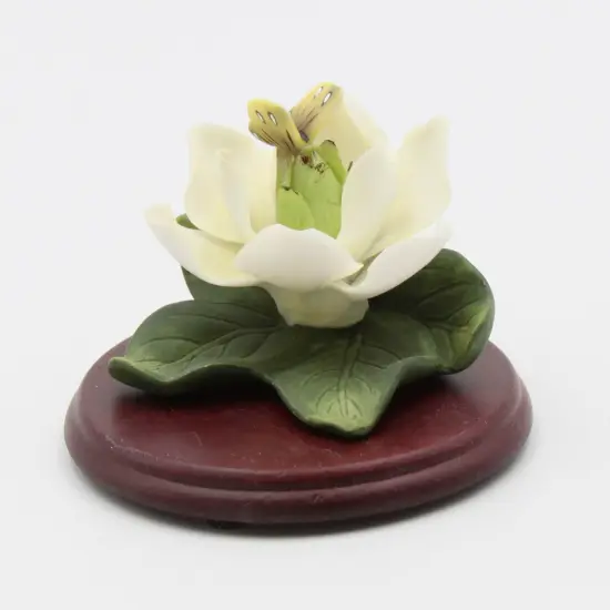 Ceramic Magnolia Flower with Butterfly on Wooden Base, Home D&eacute;cor, Gift for Her, Gift for Mom {4}
