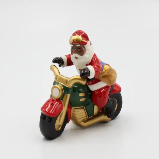 Ceramic African American Santa Claus Riding Motorcycle Salt And Pepper, Gift for Him, Gift for Dad, Kitchen D&eacute;cor, Christmas D&eacute;cor {2}