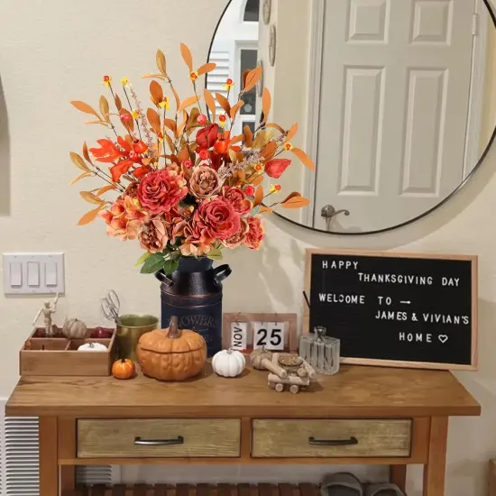 Artificial Fall Flowers with Metal Pot {2}