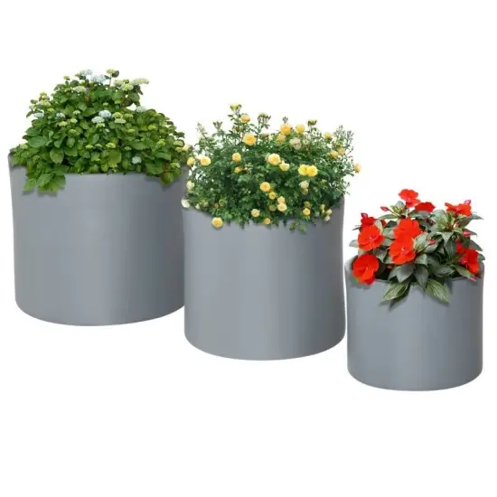 3-Pack Stackable Grey Outdoor Planters with Drainage Holes for Plants {1}