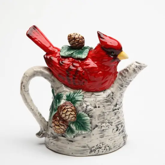 Ceramic Cardinal Bird On Birchtree Teapot, Gift for Her, Gift for Mom, Birdwatcher, Tea Party D&eacute;cor, Caf&eacute; D&eacute;cor, Christmas D&eacute;cor {3}