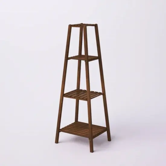 Modern Wood 4 Tier Pyramidal Plant Stand for Indoor Corner Display {4}