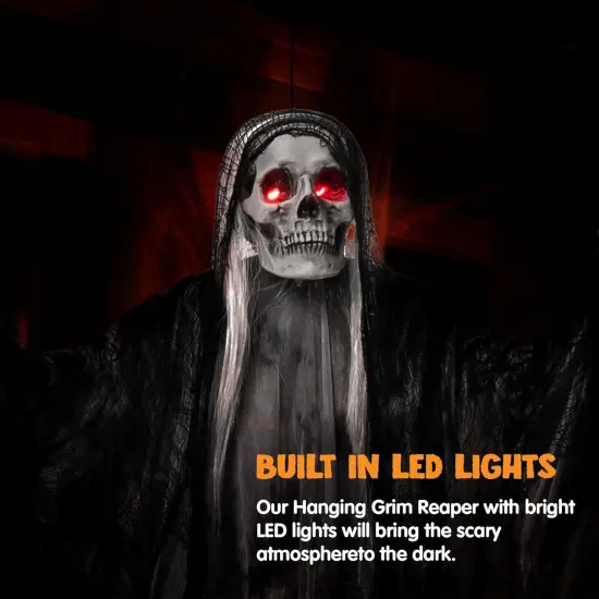 59&rdquo; Halloween Animated Hanging Grim Reaper Outdoor Decorations {3}