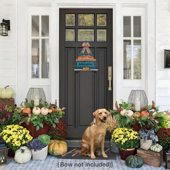 Interchangeable Welcome Sign for Front Door Blue Farmhouse Truck Decor Hanging Sign with 11 Interchangeable Seasonal and Holiday Decor Signs 12x14 in. (Blue Farmhouse Truck) {2}