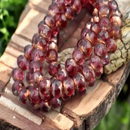 *25* 5x7mm Copper Washed Matte Fuchsia Crystal Fire Polished Rondelle Beads {1}