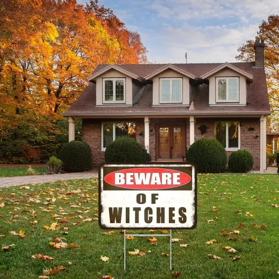 Large Beware of Witches Yard Sign With Stakes - 17x13 Inches {5}