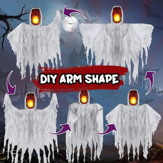 55" Halloween Hanging Ghost with Eerie Yelling & Light Up {5}