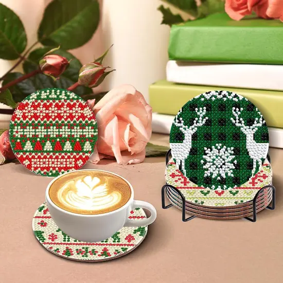 8 Pcs Christmas Diamond Painting Coasters with Holder, Diamond Art Coasters for Beginners, Adults & Beginner Diamond Art Kits for Adults, Craft Supplies Diamond Art Coasters Adults {4}