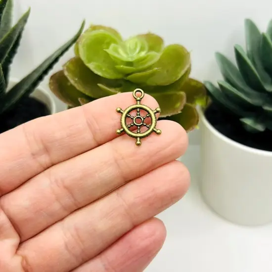 1, 4, 20 or 50 Pieces: Bronze Nautical Ship Wheel Helm Charms {3}