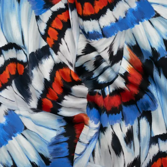 1 Yard Red, Blue & White Butterfly Wings Silk Charmeuse Print , 53 Inches Width {1}