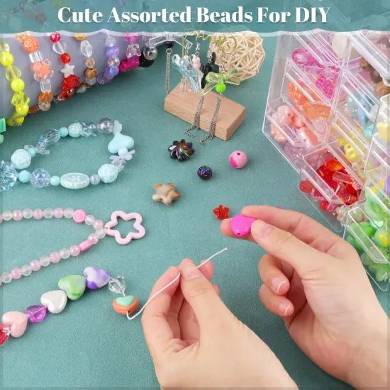 TINKRSTUFF Assorted 260-320PCS Acrylic Beads For Bracelet Making, Flower Bow Butterfly Candy GummyBear Kawaii Aesthetic Beads,Cute Beads For Jewelry Making DIY Necklace Keychain Phone Charms(6 Colors) {4}