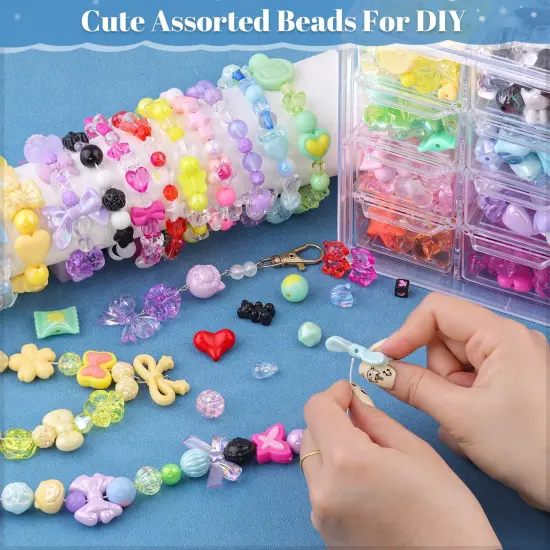 TINKRSTUFF Assorted 400PCS 8 Colors Mixed Acrylic Beads for Bracelet Making, Flower Bow Butterfly GummyBear Aesthetic Bracelet Charms,Cute Beads for Jewelry Making DIY Necklace Keychain Phone Charm {4}