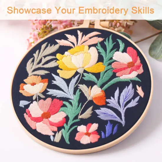 REEWISLY 3Pcs Embroidery Starter Kit with Patterns and Instructions, DIY Adult Cross Stitch Kits Beginner, Including 3 Plastic Embroidery Rings, 1 Scissors, Colored Threads and Needles {3}