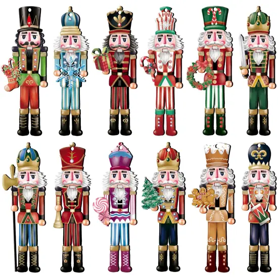 JOPHMO 24 Pieces Christmas Nutcracker Wooden Ornaments Wood Hanging Decoration Set for Christmas Tree Hanging Wood Crafts Holiday Decor Xmas Party Supplies (Xmas-Nutcracker-A) {1}