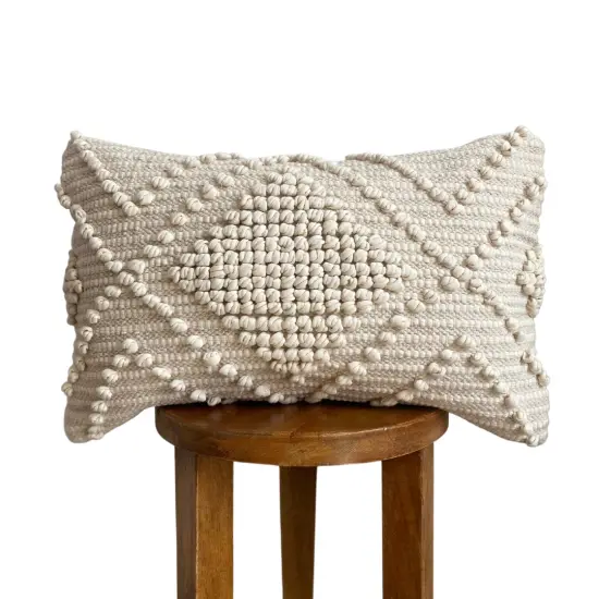 Boho Textured Woven Lumbar Pillow Cover &ndash; Handmade Beige 12x20&rdquo; Decorative Accent {1}