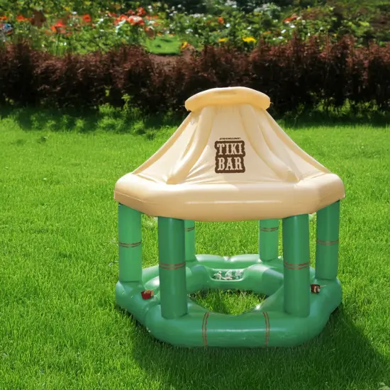 Swim Central 7.5' Cream and Green Tropical Inflatable Swimming Pool Floating Tiki Bar {5}