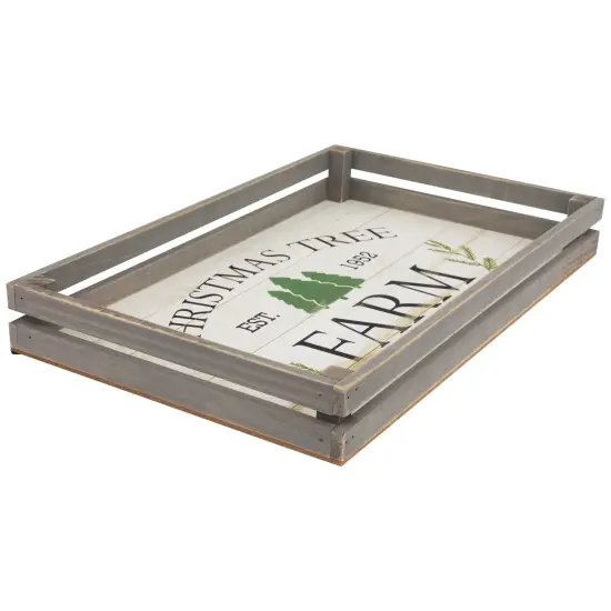 Northlight Set of 2 Gray and White Farm Fresh Christmas Trees Wooden Tray Hanging Signs 21" {6}