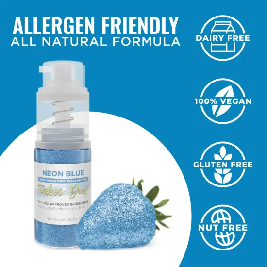 Bakell - Neon Blue Tinker Dust Edible Glitter (4g, 1x Spray Pump) for Food, Desserts, and Beverages! {3}