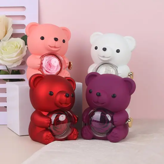 Preserved White Real Rose & White Bear Box {5}
