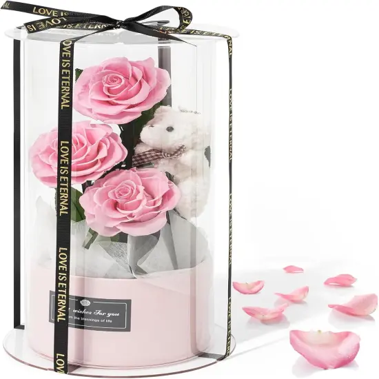 3 Real Roses with Stems and Bear {1}