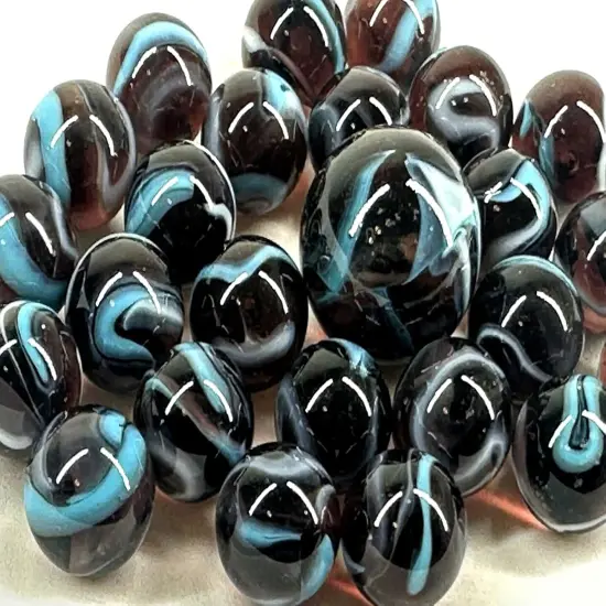 25 Glass Marbles ASTRONAUT Purple/Blue game vtg style Shooter Taws Mib Swirl {5}
