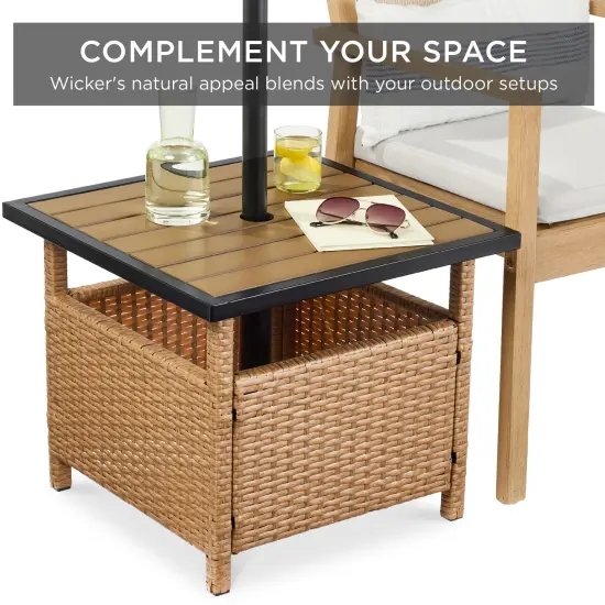 Best Choice Products Wicker Rattan Patio Side Table Outdoor Furniture for Garden, Pool, Deck w/ Umbrella Hole Natural {5}