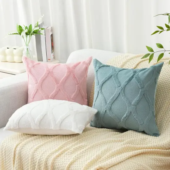 Spring Throw Pillow Covers 18x18 Inch Set of 2, Soft Plush Faux Fur Wool Aqua Couch Pillow Covers, Decorative Pillow Cases for Bed Sofa Living Room Home Decor {6}