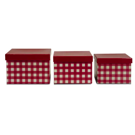 Square Plaid Box - Red / 3 pc. Set {2}