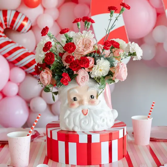 SANTA HEAD VASE CONTAINER RED {7}