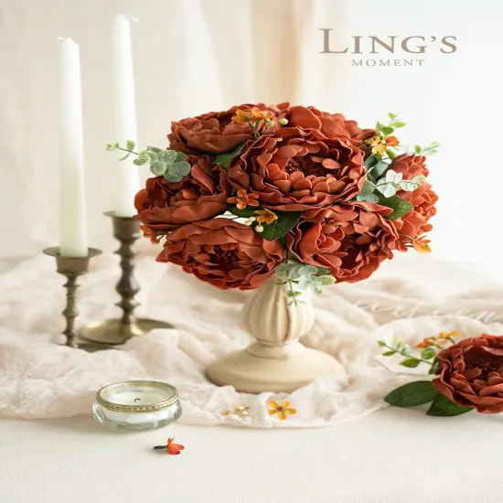 16pcs Burnt Orange Rust Blooming Peonies Artificial Flowers {3}