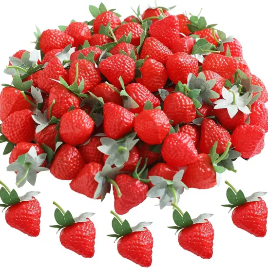 100 Pieces Fake Strawberries Fake Fruit Artificial Strawberry Kitchen D&eacute;cor {1}