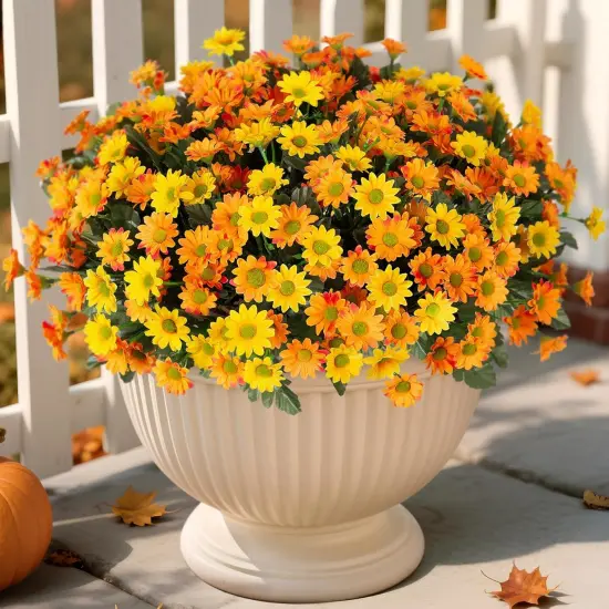 6 Bundles Faux Fall Silk Daisy Flowers - Yellow Orange {1}