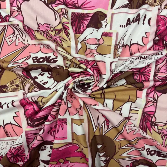 1 Yard Pink Comic Book Print Spandex Fabric for Cosplay Dancewear Swimwear Costumes 58/60 Inches Wide {2}