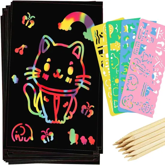90 Pcs Scratch Art Paper Rainbow Sets {2}