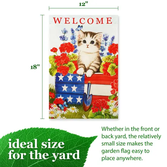 G128 Welcome Kitten Patriotic Garden Flag 12x18 In Double Sided Independence Day Yard Garden Lawn Decoration {4}