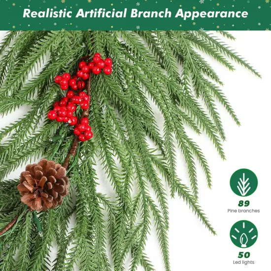 9FT Christmas Garland Prelit Faux Decorations, Realistic Green Norfolk Pine Garland {2}
