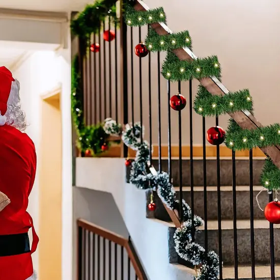 49FT Lighted Christmas Green Garland with 100 Count Clear String Lights {4}