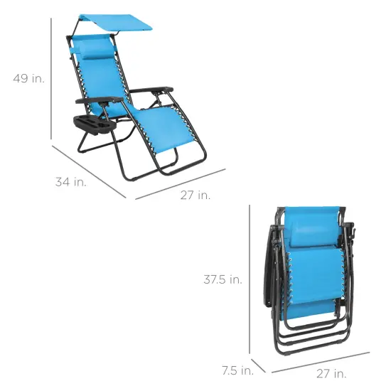 Best Choice Products Folding Zero Gravity Recliner Patio Lounge Chair w/ Canopy Shade, Headrest, Tray Light Blue {2}