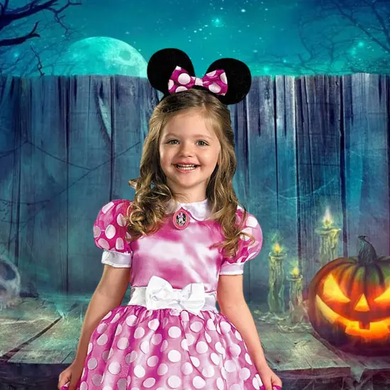 Girls Pink Minnie Mouse Costume Polka Dot Dress with Headband Toddler {3}