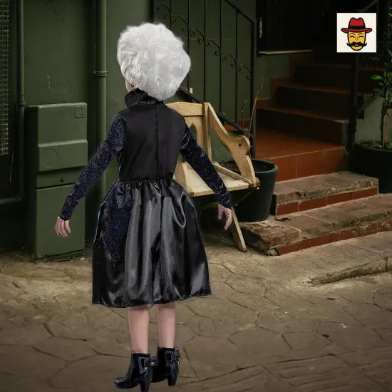 Kids Classic Little Mermaid Ursula Costume Black Velvety Dress Glitter Bodice Tentacle Skirt {6}