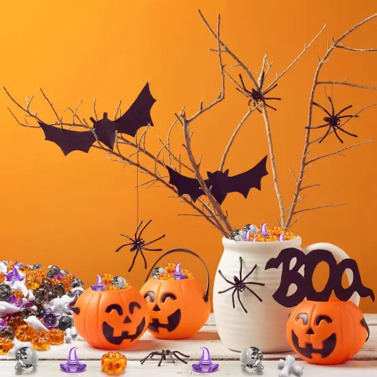 120 Pcs Mini Acrylic Pumpkin - Witch Hats Skull Head Skeleton Bones Cute Ghost {5}