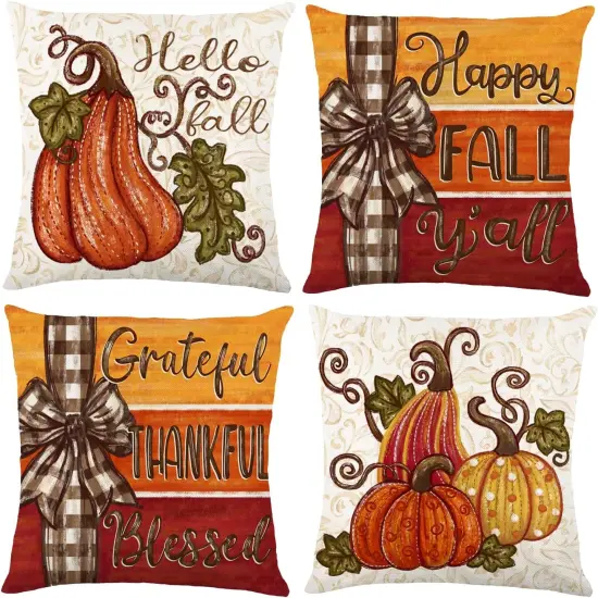 4pcs Fall Thanksgiving Pillow Covers {1}