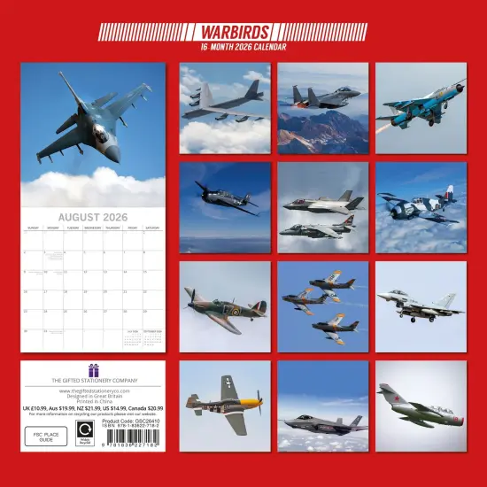 The Gifted Stationary 2026 Square Wall Calendar, Warbirds, 16-Month Transport Theme Hanging Calendar with 180 Reminder Stickers, Month Planner for Home, or Creative Spaces, 12x12 In Multicolor {4}