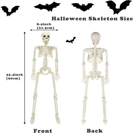 35" Skeleton Decorations, 2.9FT Posable Skeleton Plastic Realistic {5}